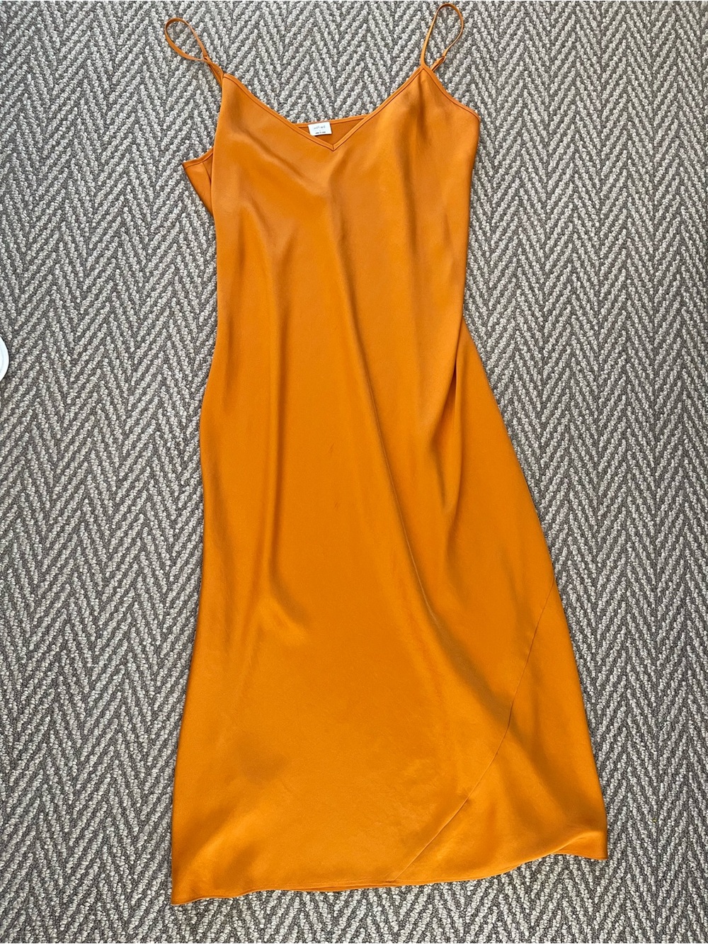 Aritzia Satin V-Neck Slip Midi Dress — Copper